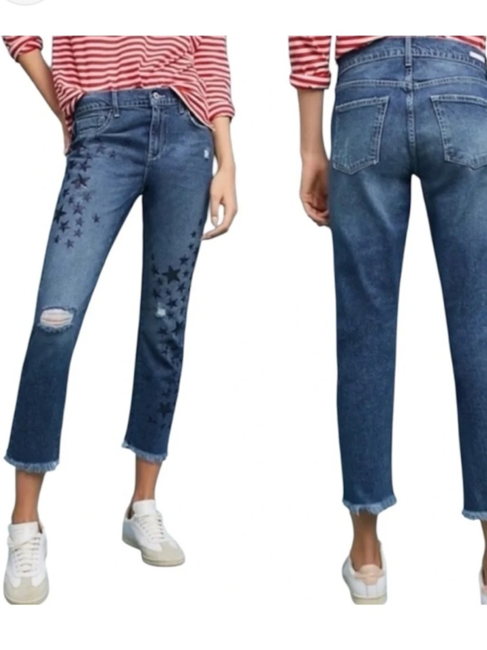 Pilcro and the Letterpress Blue sequin Star-Print Crop Jeans Sz 30 Anthropologie